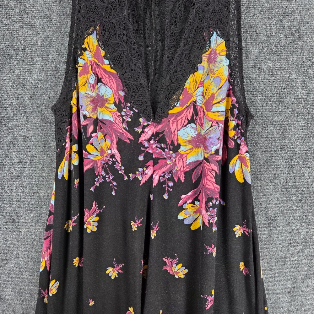 Free People Marsha Floral Lace Mini Slip Dress Black Rayon Boho Fairy Ethereal - Picture 11 of 14